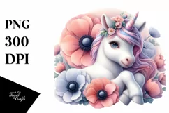 Cute Baby Unicorn with Anemone Frame | Clipart Product Image 1