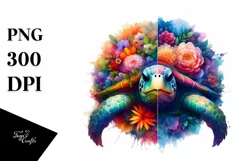 Vibrant Turtle Made of Flowers | Sublimation | Clipart Product Image 1