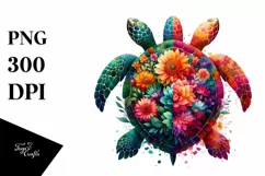 Vibrant Turtle Made of Flowers | Sublimation | Clipart Product Image 1