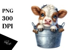 Smiling Baby Highland Cow in a Recipient | Clipart Product Image 1