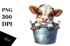 Smiling Baby Highland Cow in a Recipient | Clipart Product Image 1
