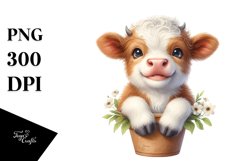 Smiling Baby Highland Cow in a Vase | Clipart Product Image 1