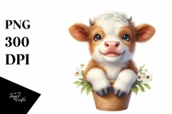 Smiling Baby Highland Cow in a Vase | Clipart Product Image 1