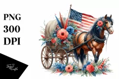 Horse Wagon USA Flowers Watercolor Product Image 1