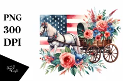 Horse Wagon USA Flowers Watercolor Product Image 3