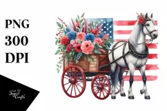 Horse Wagon USA Flowers Watercolor Product Image 3