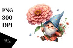 Floating Gnome with Zinnia PNG Product Image 1