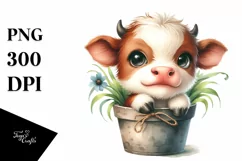 Smiling Baby Highland Cow in a Pot | Clipart Product Image 1
