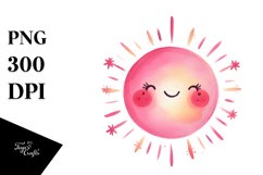 Whimsical Smiling Sun, Watercolor PNG Product Image 1