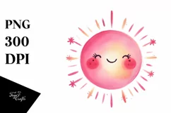Whimsical Smiling Sun, Watercolor PNG Product Image 1