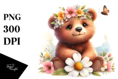 Cute Baby Bear on Spring Flower, PNG Product Image 1