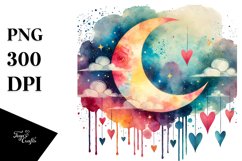 Simple Half Moon with Hearts PNG Product Image 1