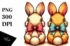 Colorful Vintage Bunnies Sitting View from Back with Bow, Product Image 1