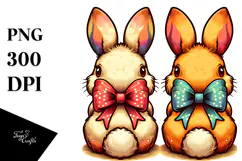 Colorful Vintage Bunnies Sitting View from Back with Bow, Product Image 1