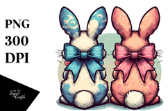 Colorful Vintage Bunnies Sitting View from Back with Bow, Product Image 1