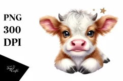 Cute Watercolor Highland Cow Smiling Star | Clipart Product Image 3