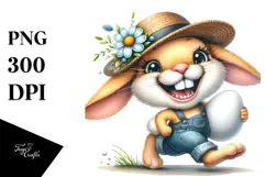 Goofy Bunny with Straw Hat and Flower PNG Product Image 1