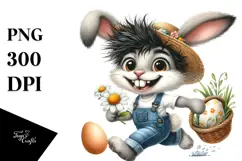 Goofy Bunny with Straw Hat and Flower PNG Product Image 1