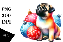 Pug with Christmas Decorations PNG Product Image 1