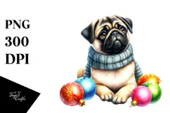 Vibrant Pug with Christmass Globes PNG Product Image 1