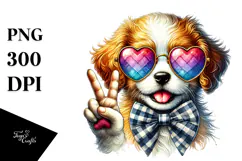 Playful Puppy with Heart Sunglasses, Digital Art Product Image 1