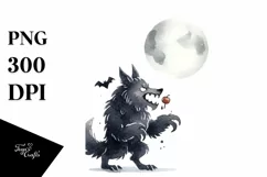 Funny Halloween Clipart with Werewolf PNG Product Image 1