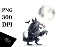 Funny Halloween Clipart with Werewolf PNG Product Image 1