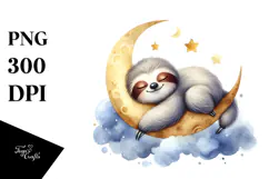 Cute Baby Sloth on Moon, PNG Product Image 1