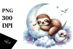 Cute Baby Sloth on Moon, PNG Product Image 1