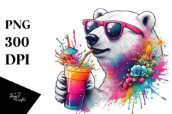 Polar Bear Sipping with Splash of Paint-Like Colors | Product Image 3