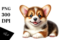 Watercolor Baby Pembroke Welsh Corgi with Big Eyes, PNG Product Image 1