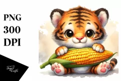 Funny Cute Baby Tiger Holding Corncob | Sublimation | Product Image 3