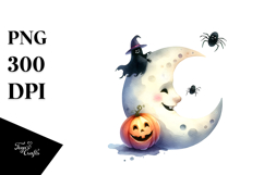 Funny Halloween Clipart with Moon PNG Product Image 1