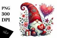 Detailed Valentines Gnome with Hat, PNG Product Image 1
