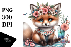 Adorned Baby Fox in Beachwear, PNG Product Image 1