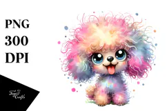 Watercolor Cute Cartoon Poodle PNG Product Image 1