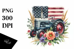 Vintage Tractor USA Flowers Watercolor Product Image 1