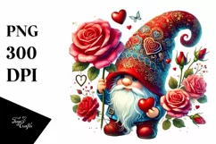 Detailed Valentines Gnome with Hat, PNG Product Image 1