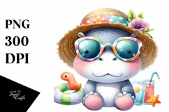 Colorful Hippo Sunglasses Sun Hat Watercolor Clipart Product Image 3