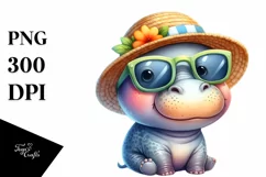 Colorful Hippo Sunglasses Sun Hat Watercolor Clipart Product Image 3