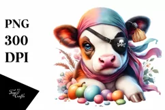 Colorful Baby Cow with Eye Patch PNG Product Image 1