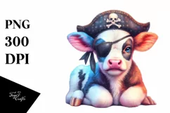 Baby Cow with Pirate Eye Patch PNG Product Image 1
