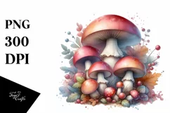 Detailed Pastel Glossy Mushroom,Watercolor Splash PNG Product Image 1
