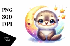 Smiling Baby Sea Otter Moon Stars Product Image 1