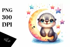 Smiling Baby Sea Otter Moon Stars Product Image 3