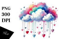 Simple Watercolor Smiling Cloud with Hanging Hearts, PNG Product Image 1