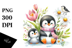 Baby Penguin on Spring Flower, PNG Product Image 1