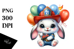 Baby Bunny with Balloons PNG Product Image 1