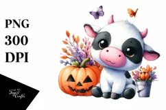 Simple Vibrant Baby Cow Halloween Drawing Sublimation Product Image 3