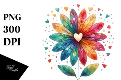 Colorful Watercolor Simple Boho Flower with Heart Petals, Product Image 1
